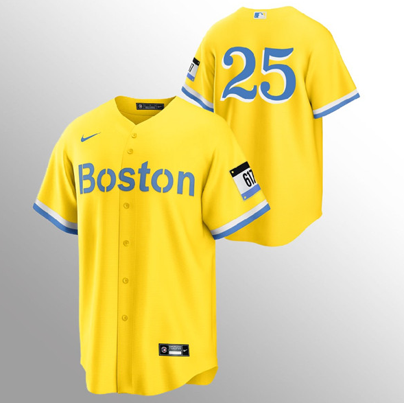 Men's Boston Red Sox #25 Kevin Plawecki Gold MLB 2021 City Connect Stitched Jersey Men's Boston Red Sox #25 Kevin Plawecki Gold MLB 2021 City Connect Stitched Jersey